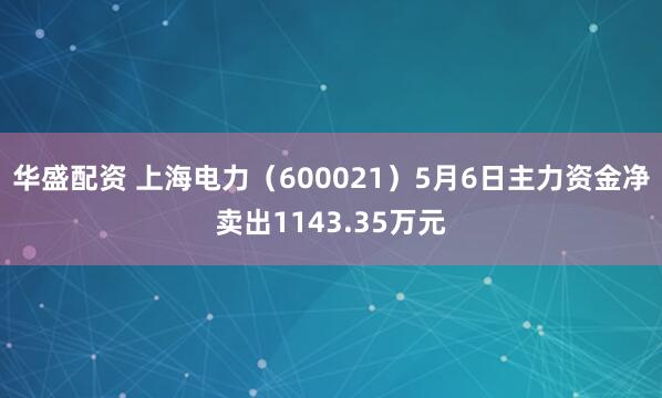 华盛配资 上海电力（600021）5月6日主力资金净卖出1143.35万元